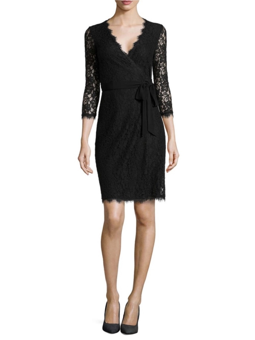 Diane Von Furstenberg Lace Wrap Black Dress Size 4